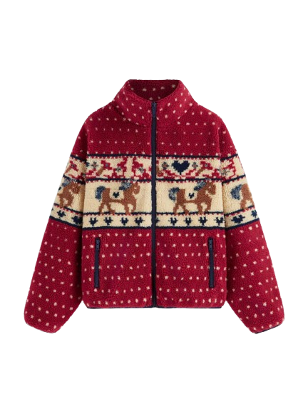 Fleece Collar Christmas Jacket